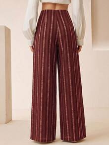 Anewsta Women's Striped Casual Versatile Daily Wear Suit Pants - Burgundy - View 2