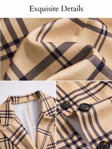 SOLERSUN Sexy Elegant Casual Women's Autumn/Winter Wool Plaid Coat (Random Pattern) - Khaki - View 9