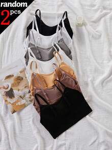 Randomly Ships 2 Of 7 Teen Girl Camisole Tank Top With Padded Cups, Anti-Exposure Sports Bra, Outerwear Base Layer - Multicolor - View 2