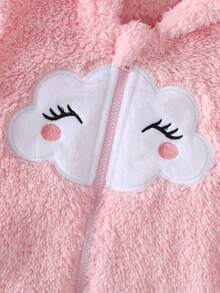 SHEIN Playful Pals Baby Girls Fluffy Pink Fleece Embroidered Hat Vest + White Sweatshirt + Pink Fuzzy Pants 3 Pieces Set - Multicolor - View 4