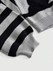ROMWE Women's Halloween Cat Striped Sweater - Black - View 4