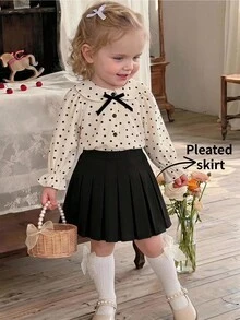 SHEIN LMoss Kids 女嬰編織純色百褶裙 - 黑色 - 查看 8
