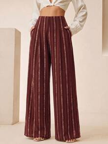 Anewsta Women's Striped Casual Versatile Daily Wear Suit Pants - Burgundy - View 4