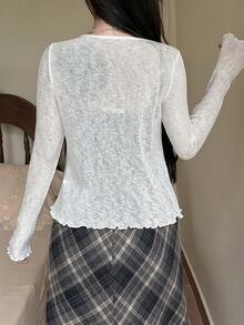 INAWLY Sexy Elegant Style Short Tie-Up Knit Sun Protection Cardigan, Loose Fit Slimming Layering Long Sleeve Top Everyday Date Off-White Autumn - White - View 3