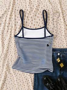 SHEIN Tween Girls 3pcs Camisole Tank Top Blind Box 3-In-1, 1 Randomly Selected From , American Vintage Sports Style, Colorblock Navy + Cream + Red, Summer - Multicolor - View 3