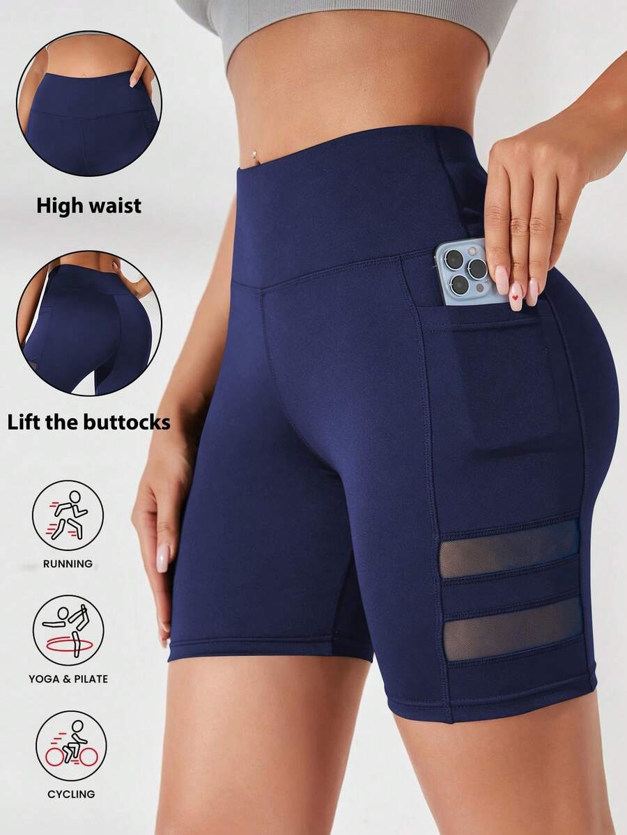 SHEIN Sports Women's Mesh Patchwork Casual Versatile Daily Travel Sports Shorts - Navy Blue - View 1