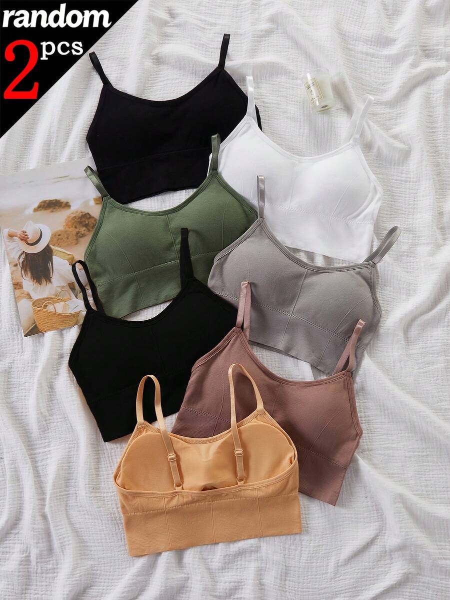 Randomly Ships 2 Of 7 Teen Girl Camisole Tank Top With Padded Cups, Anti-Exposure Sports Bra, Outerwear Base Layer - Multicolor - View 1
