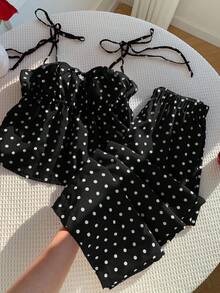 SHEIN CURVE+ 女款大尺碼條紋波點短袖圓領寬鬆1950年代復古Flapper 1920年代夏季兩件套優雅度假黑白配色 - 黑與白 - 查看 1