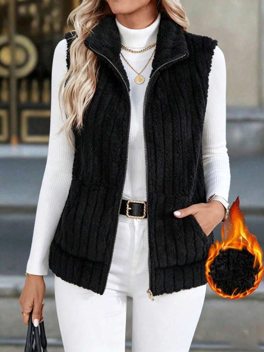 EMERY ROSE Women's Solid Color Zipper Casual Versatile Daily Travel Vest Jacket - Dusty Blue - View 1