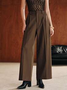 Anewsta Spring/Autumn Elegant Commute Work Outfits Center Pleated High Waist Straight Leg Long Pants Suit Pants, Suitable For Commute, Daily Wear And Date Outfits - Army Green - View 5