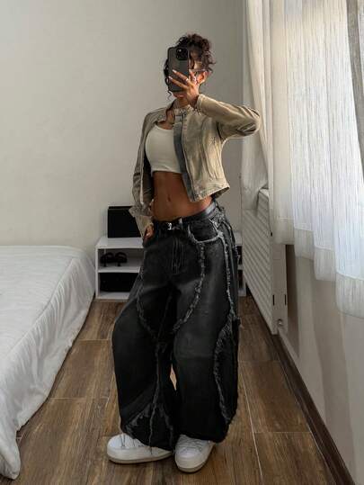 StreetHx Damen Loose Fit Schlagjeans im Straßenmode-Stil