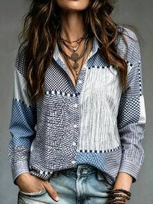 Breezaya Women's Colorblock Casual Versatile Daily Wear Shirt - Multicolor - View 1