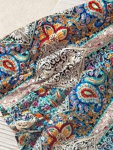 EMERY ROSE Spring Summer Casual Commute Gym Vacation Elegant Music Festival Western Cowboy Patchwork Print Linen-Like Plus Size Shirt Brown - Blue - View 6
