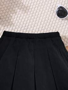 SHEIN LMoss Kids 女嬰編織純色百褶裙 - 黑色 - 查看 5