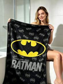 Batman X Joivida Bat Pattern Themed Polyester Bath Towel, Lightweight & Fade-Resistant, Fast-Drying Towel For Gym, Travel & Beach - Black - View 4