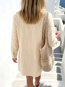 Breezaya Women's Plus-Size Apricot Textured Long-Sleeve V-Neck Dress New Autumn Arrival - Apricot - View 2