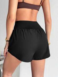 SHEIN Dewbera Summer 2-In-1 Running Comfortable Anti-Exposure Yoga Shorts - Black - View 2