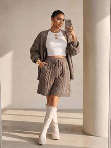 Xyvia Autumn/Winter Cable Knit Sweater 2 Pieces Set - Mocha Brown - View 7