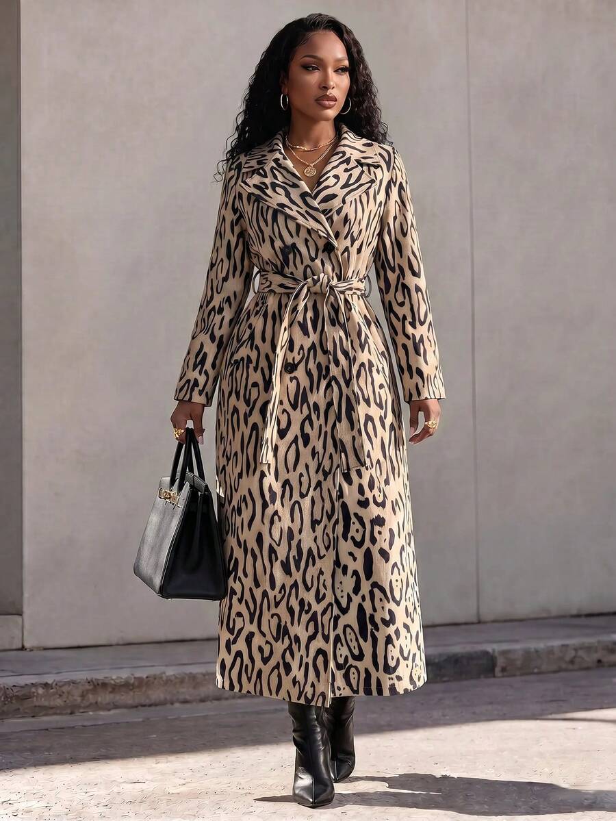 Eryvara Women's New Autumn/Winter Leopard Print Overcoat, Suitable For Commuting, Essential For Going Out - Brown - View 1