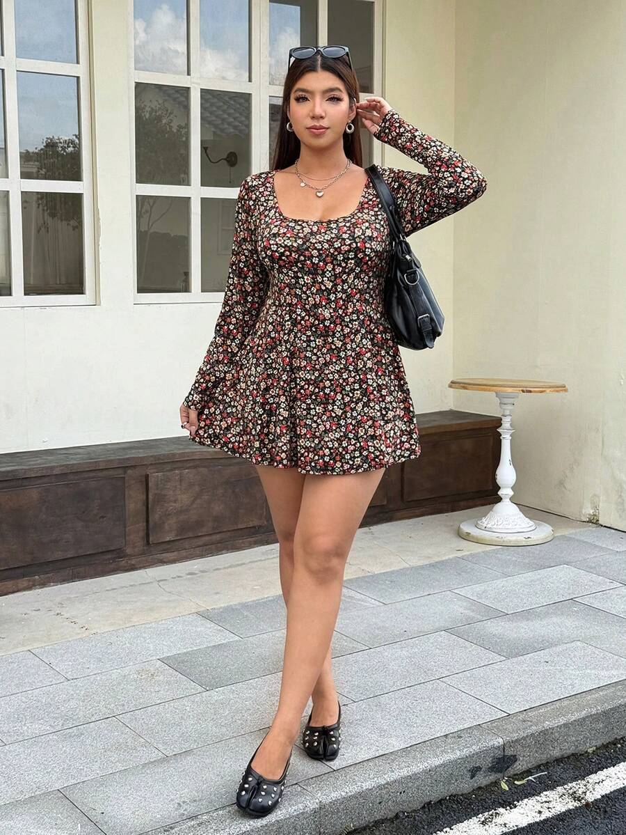 Muchica Romper Kasual Sehari-hari Motif Cetak Seluruh Permukaan untuk Wanita Ukuran Plus, Cocok untuk Musim Gugur - MultiWarna - View 1