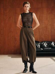 Anewsta Spring/Autumn Elegant Commute Work Outfits Center Pleated High Waist Straight Leg Long Pants Suit Pants, Suitable For Commute, Daily Wear And Date Outfits - Army Green - View 4