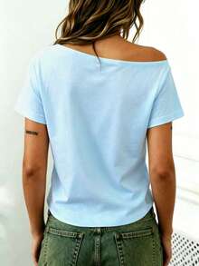 Rovax Cropped Oblique Shoulder Short Sleeve T-Shirt - Baby Blue - View 2