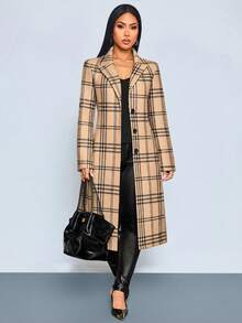 SOLERSUN Sexy Elegant Casual Women's Autumn/Winter Wool Plaid Coat (Random Pattern) - Khaki - View 4