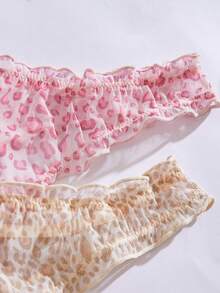 SHEIN 3件組女款低腰網布印花荷葉邊丁字褲內褲 - 彩色 - 查看 5