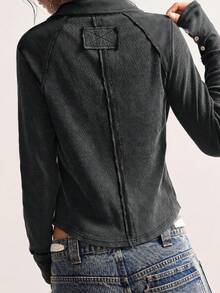 Bohemela Casual Solid Color Knit Women's Lightweight Jacket Everyday Work Going Out Dark Grey Autumn - Black - View 2