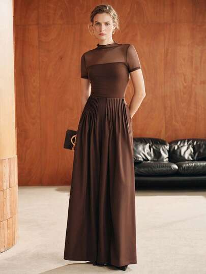 Anewsta Women's Coffee Brown Pleated Wide Leg Suit Pants, Elegant Casual Business Commute Loose Fit Autumn/Winter