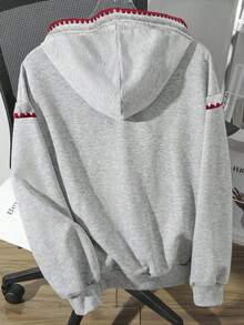 SHEIN EZwear Sudadera con capucha con estampado de araña, contraste de color y bordado de concha - Gris - Ver 2