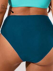 SHEIN Swim Curve 女款大尺碼多色拼接高腰極簡三角比基尼泳褲 性感優雅海灘休閒度假下裝 - 彩色 - 查看 2