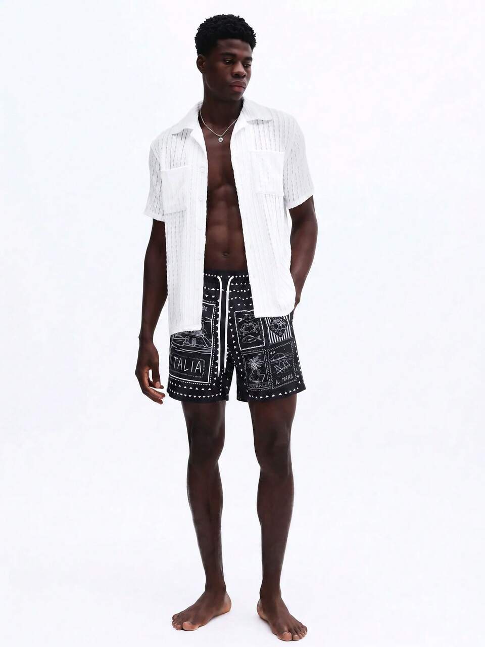 Pantalones cortos de baño con estampado de sello de Amalfi Italia con cintura con cordón para playa y vacaciones de verano