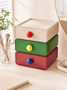 Zazumi 1pc Stackable Drawer Storage Box With Colorful Round Knobs Desktop Organizer Minimalist Vanity Decor Cute Housewarming Gift - default - View 6