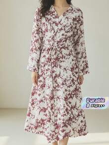 1件可愛兔子花卉印花和服浴袍，短袖V領裹身家居服，附側綁帶與荷葉邊下擺，輕便休閒夏季居家服 M-XXL - 彩色 - 查看 1
