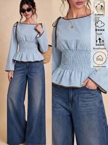 Selenza Women's Striped Colorblock Casual Daily Wear Shirt - Blue - View 1