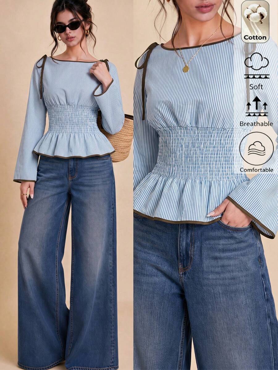 Selenza Women's Striped Colorblock Casual Daily Wear Shirt - Blue - View 1