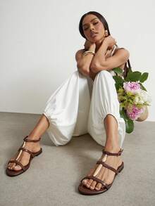 SHUZIA Women's Minimalist Casual Comfy Metal Chain Ankle Strap Flat Sandals - Chocolate Brown - View 7