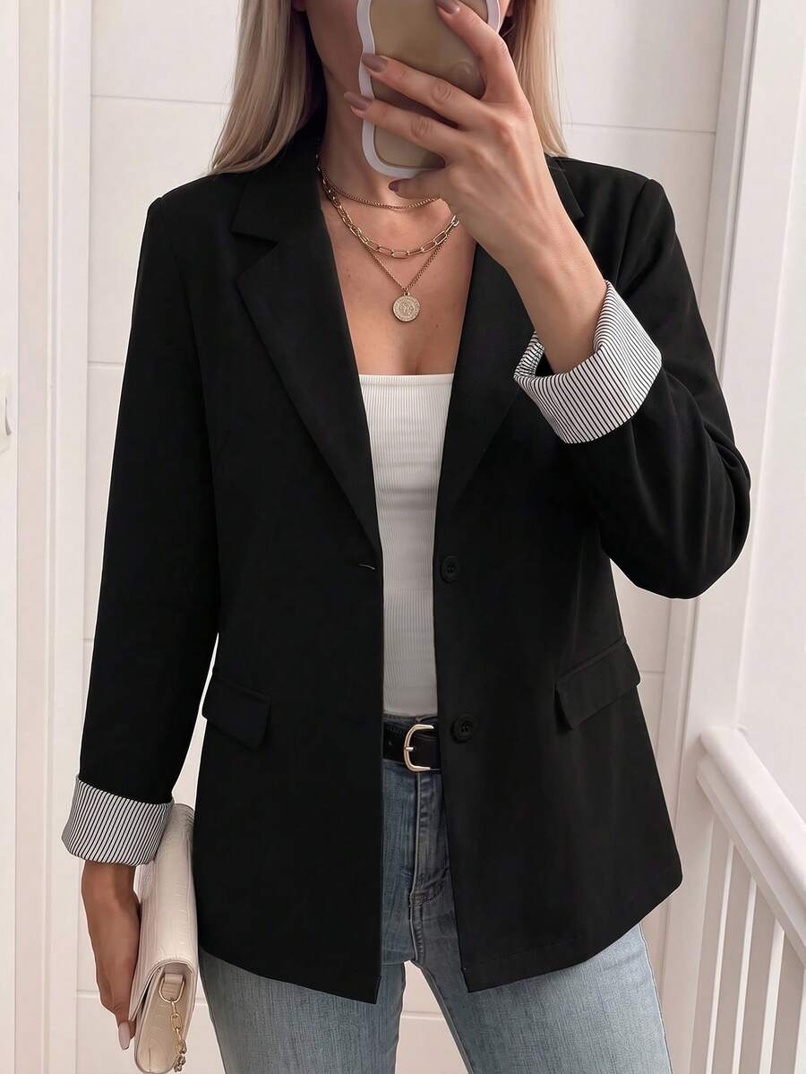 Louniche 女款翻領休閒日常西裝外套 秋季女裝 - 黑色 - 查看 1