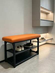 1PC Upholstered Shoe Changing Bench,Double Layer Open Shoe Rack With Cushioned Seat,Breathable Shoe Storage Bench,Sturdy Shoe Stool For Entryway Hallway Apartment Small Home - Multicolor - View 6