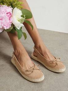 SHUZIA Women's Fashionable Bowtie Faux Suede Sling-Back Espadrille Flats - Camel - View 3