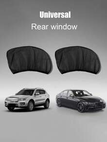1Set Universal Car Sun Shade Window Curtain UV Protection Side Window Cover Front Rear Window Sun Visor Heat Insulation Sun Block Mesh Reflective Film Auto Accessories For Sedan SUV Vehicle Interior Decoration - Black - View 11
