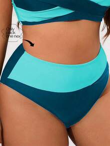 SHEIN Swim Curve 女款大尺碼多色拼接高腰極簡三角比基尼泳褲 性感優雅海灘休閒度假下裝 - 彩色 - 查看 3