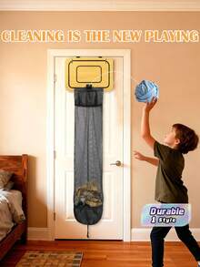 1PC Wooden Basketball Hoop-Shaped Laundry Hamper, Punch-Free Hanging Basket For Clothes Shooting Behind The Door Of Kids' Bedrooms For Home Use - Multicolor - View 1