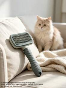 Self Cleaning Pet Grooming Brush 1PC One Click Deshedding Tool For Dogs Cats Rabbits Hair Remover Slicker Comb For Long Short Haired Pets Reusable Easy Clean Fur Removal For Home Use - Grey - View 3