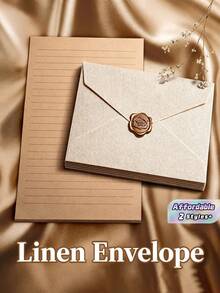 Retro Envelope Paper Set, Including Linen-Textured Envelopes, Writing Paper, And Thank-You Stamp Stickers. Suitable For Making Invitations, Greeting Cards, Love Letters, Letters, Mother's Day Gift Cards, And Stationery Items. - Apricot - View 1