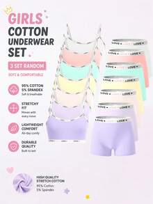 7 Sets Random 3 Pieces Tween Girls Simple Basic Solid Color Letter Contrast Camisole Top & Shorts Underwear Set - Multicolor - View 6