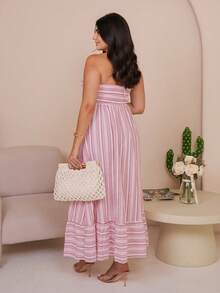 The Leen Edit Women's Strapless Halter Dress, Striped, Suitable For Vacation, Spring/Summer Elegant - Multicolor - View 2