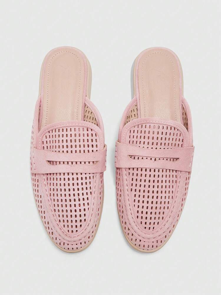 CUCCOO BIZCHIC Fashion Women's Pink Suede Hollowed-Out Comfortable Commuting Women's Mule Shoes Women's Flat-Soled Shoes Are Suitable For Outdoor Vacation Shopping To Work, Daily Commuting Versatile Flat-Soled Women's Shoes - Pink - View 1