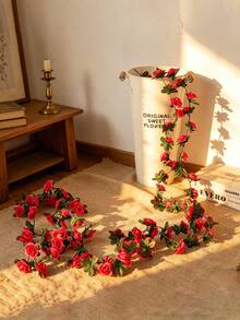 1Pc 45 Heads Artificial Rose Vine, Fake Hanging Flower Garland For Wedding Arch Flower Wall Decor - Multicolor - View 5